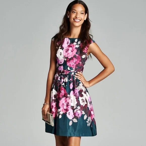 green emerald velvet dress Eliza J Women's Rose Print Fit & Flare Dress, Black/red, 4 at Amazon  Women's Clothing store